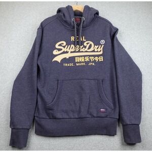 Superdry Hoodie Mens Large Blue Pullover Sweater Drawstring Pockets